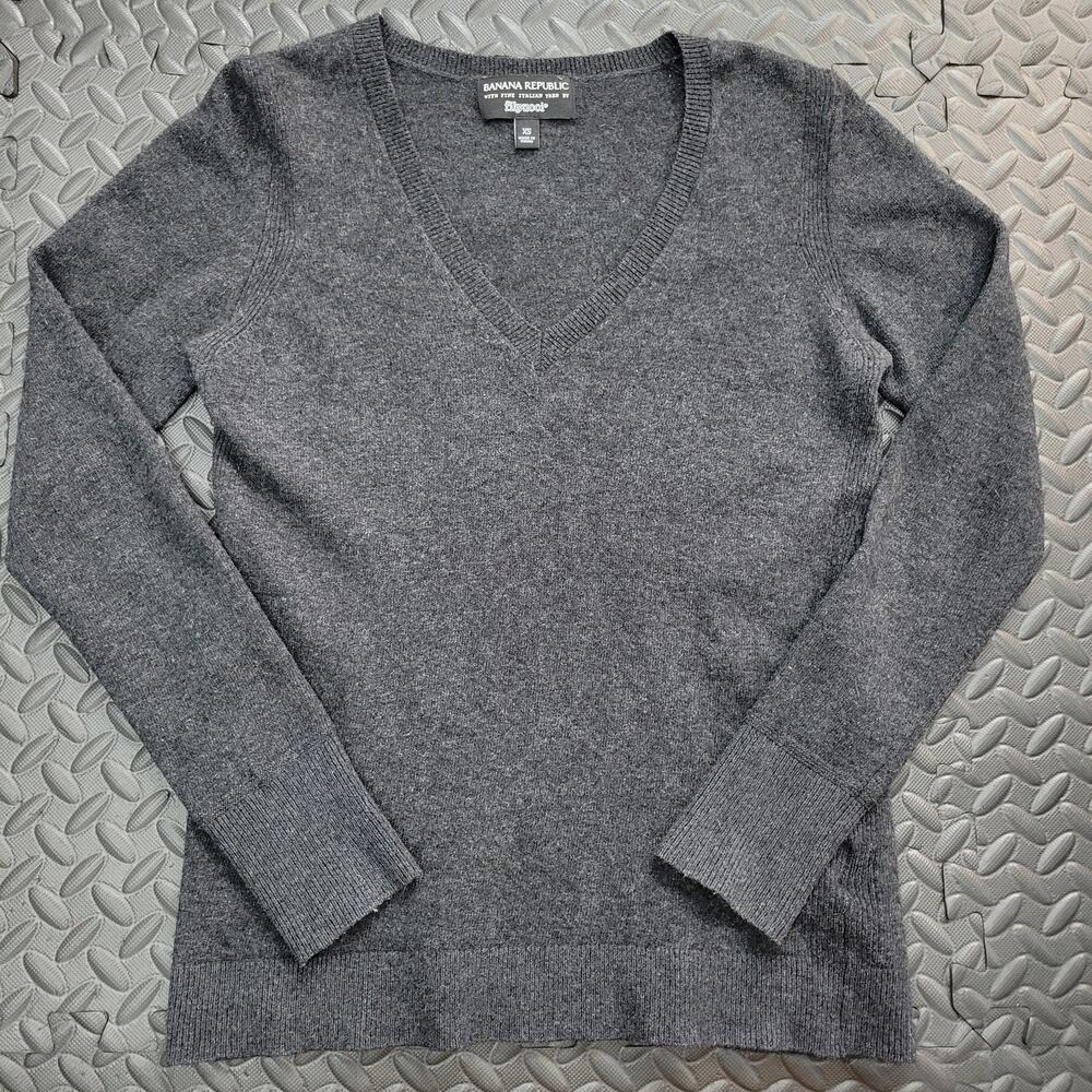 Banana Republic Filpucci Merino Wool Cashmere Sweater Women's XS Gray V Neck